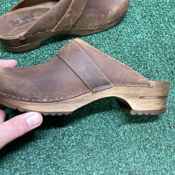 Sanita Brown Leather Mules with Buckle - Picture 6 of 8